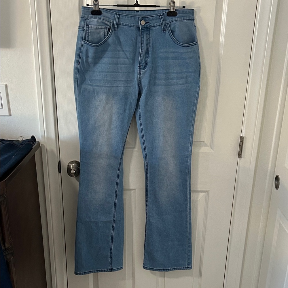 Kunmi Women's Distressed Blue Boot Cut Jeans, Size 14